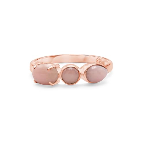 Ring aus 925er Sterlingsilber, rosafarbener Opal, Cabochon, oval, rund, Birne, handgefertigt, Edelsteinband, leicht, natürlich, weich, rosa Kristall, Schmuck für Damen, rotvergoldet, SZ - 49 (15,6), J von SILCASA