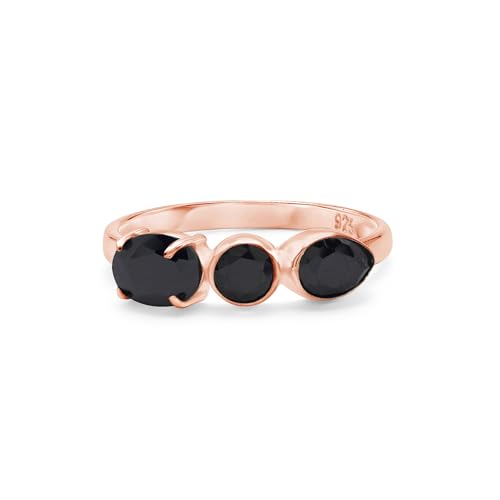 Ring aus 925er-Sterlingsilber, schwarzer Onyx, facettiert, oval, rund, Birne, handgefertigt, Edelsteinband, leicht, natürlich, dunkler Kristall, Schmuck für Damen, rotvergoldet, SZ - 65 (20,7), V 1/2 von SILCASA