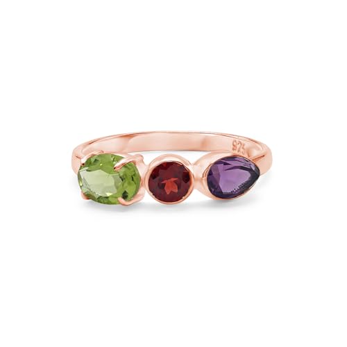 Ring aus 925er Sterlingsilber mit Peridot, Granat, Amethyst, facettiert, oval, rund, Birne, handgefertigter Ring, leichter natürlicher Edelsteinschmuck für Damen, rotvergoldet, SZ 56 (17,8), O 1/2 von SILCASA