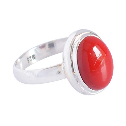 Rote Koralle Schönes Stück Top 925 Sterling Silber Hochzeitsmode Neuer Ring 54 (17,2) von SILCASA