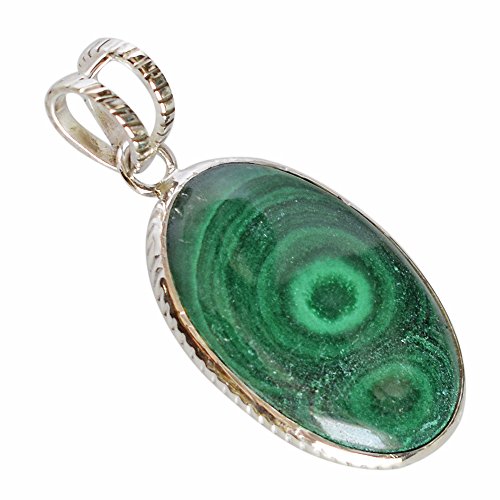 SILCASA 925 Sterling Silber Oval Malachit Anhänger Halskette - Auffällige grüne Band Edelstein Halskette, 49, Edelstein Sterling Silber, Malachit von SILCASA