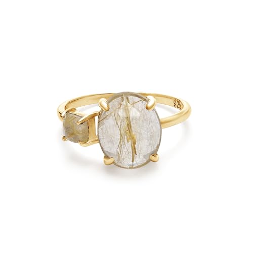 SILCASA 950 Silber Goldener Rutil-Solitärring Ovaler Edelstein mit quadratischen Akzenten Damenschmuck Handgefertigtes Geschenk in Gelbgold 9,5 SILCASA 950 Silber Goldener Rutil-Solitärring Ovaler Edelstein mit quadratischen Akzenten Damenschmuck Handgefertigtes Geschenk in Gelbgold 9,5 von SILCASA