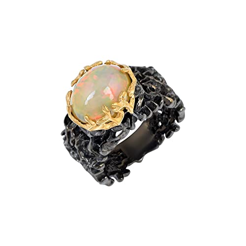 SILCASA Äthiopischer Opal, natürlicher Edelstein, 925er Sterlingsilber, handgefertigter Ring, Geschenk für Sie, 61 (19,4) von SILCASA