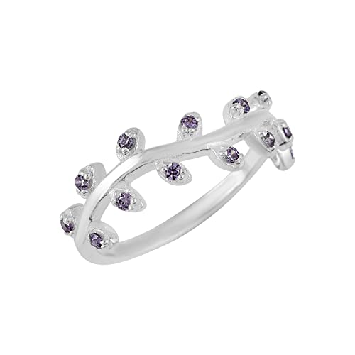 SILCASA Amethyst-Ehering mit halbem Ewigkeitsblatt, 925er-Sterlingsilber, natürlicher Edelstein, Verlobungsring, 51 (16,2) von SILCASA