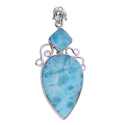 SILCASA Anhänger aus massivem 925er-Sterlingsilber mit Larimar- und Blautopas-Edelstein, handgefertigter Designer-Schmuck von SILCASA