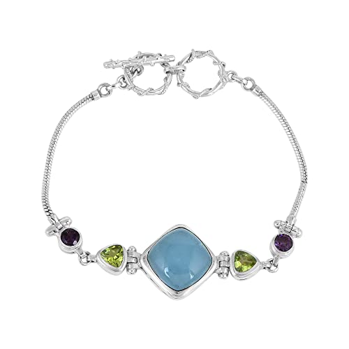 SILCASA Aquamarin, Peridot, Amethyst 925 Sterling Silber Edelstein Kettenarmband Modeschmuck für Frauen von SILCASA