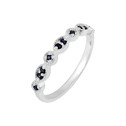 SILCASA Blauer Saphir-Ring aus 925er-Sterlingsilber für Damen, Ehering mit Krappenfassung, Statement-Ring für halbe Ewigkeit, B 1/2, 65 (20.7) von SILCASA