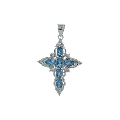 SILCASA Blauer Topas, Zirkon, natürlicher Edelstein, Kreuz-Anhänger-Halskette für Frauen und Mädchen, Vintage-großer Kreuz-Anhänger, mittelalterlicher Gothic-Schmuck von SILCASA