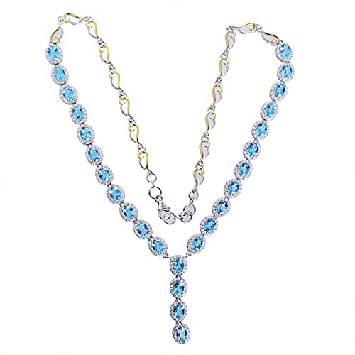 SILCASA Blauer Topas und kubischer Zirkon, Lavalier-Tennis-Halskette für Frauen, handgefertigter individueller Schmuck, Party-Geschenk für Sie, 55,9 cm von SILCASA