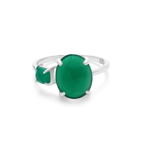 SILCASA Böhmischer grüner Onyx-Ring – ovale Mitte mit quadratischen 9 x 11 mm und 4 mm Akzenten in Silber – schicker, einzigartiger Edelsteinschmuck 11 von SILCASA