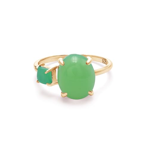 SILCASA Eleganter Chrysopras-Solitärring – ovaler Edelstein mit quadratischen 9 x 11 mm und 4 mm Akzenten in vergoldeter Fassung 5 von SILCASA