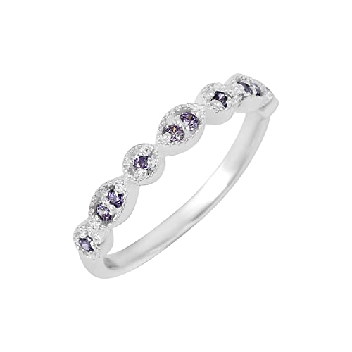 SILCASA Eternity-Bandring mit Amethyst-Edelstein, 925er Sterlingsilber, Chakra-Geburtsstein für Februar, Damen und Mädchen, U 1/2, 63 (20.1) von SILCASA