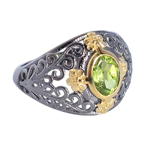 SILCASA Grüner Peridot-August-Geburtsstein-Statement-Ring aus 925er-Sterlingsilber mit schwarzem Rhodium für Damen, 49 (15,6) von SILCASA