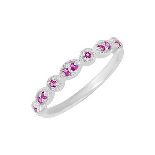 SILCASA Halb-Eternity-Ring aus 925er-Sterlingsilber mit rosa Saphir für Damen, Ringe zum Hochzeitstag, Geschenk für Sie, Ehefrau, Mutter, Freundin, T 1/2, 62 (19.7) von SILCASA