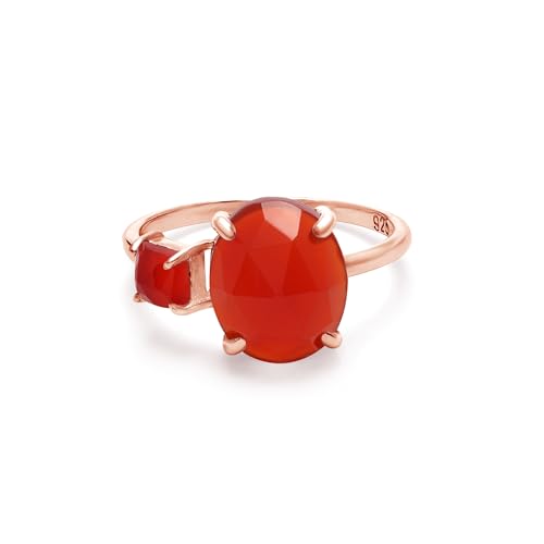 SILCASA Karneol-Ring im Vintage-Stil – Einzigartiger handgefertigter Edelsteinschmuck, ovale Mitte mit Quadrat in Roségold 11,5 von SILCASA
