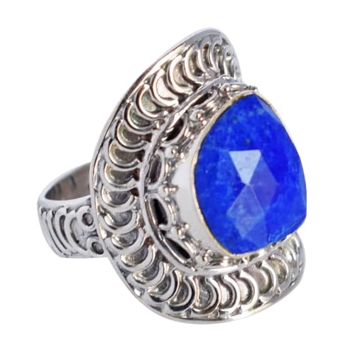 SILCASA Lapislazuli-Edelstein-Ring, 925er-Silberschmuck, Edelstein-Ring, 925er-Silberschmuck, ausgefallener, facettierter, handgefertigter Desginer-Geschenk 49 (15.6) von SILCASA