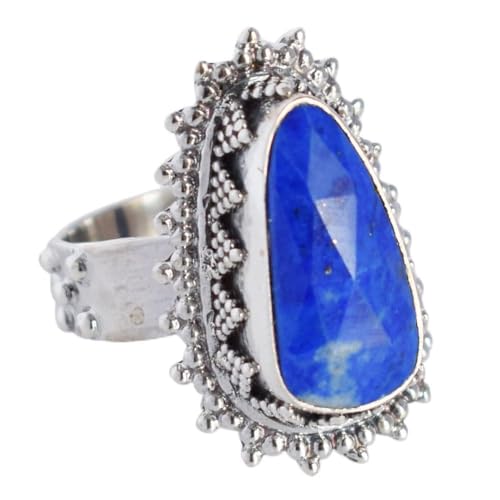 SILCASA Lapislazuli natürlicher Edelstein 925 Silber Ring natürlicher Edelstein 925 Silber Ring ausgefallener facettierter handgefertigter Schmuck als Geschenk 51 (16.2) von SILCASA