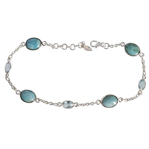 SILCASA Larimar, Blautopas-Heiledelstein-Kettenarmband aus 925er Silber für Sie von SILCASA