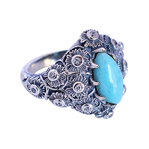 SILCASA Larimar, Zirkonia, natürlicher Edelstein, 925er Sterlingsilber, Statement-Ring, Damenschmuck, Geschenk, 51 (16,2) von SILCASA