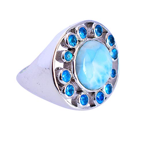 SILCASA Larimar, blauer Quarz, natürlicher Edelstein, 925er Sterlingsilber, handgefertigter Ring, Jahrestagsgeschenk für Sie, 53 (16,9) von SILCASA