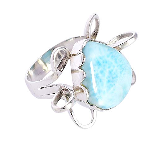 SILCASA Larimar, natürlicher Edelstein, 925er Sterlingsilber, großer Ring, Designer-Geschenk für Sie, 57 (18,1) von SILCASA