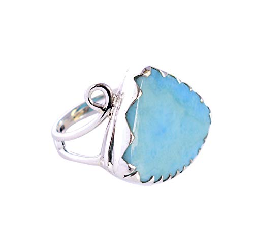 SILCASA Larimar-Cocktailring aus 925er-Sterlingsilber, natürlicher Edelstein, Antik-Geschenk, 54 (17,2) von SILCASA