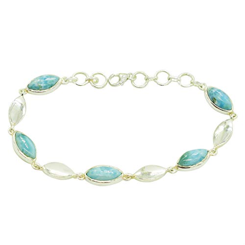 SILCASA Larimar-Edelstein-Kettenarmband aus 925er-Sterlingsilber, handgefertigtes Geschenk für Frau von SILCASA