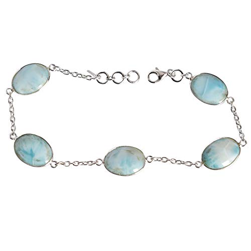 SILCASA Larimar-Edelstein-Kettenarmband aus 925er-Sterlingsilber, handgefertigtes Geschenk von SILCASA