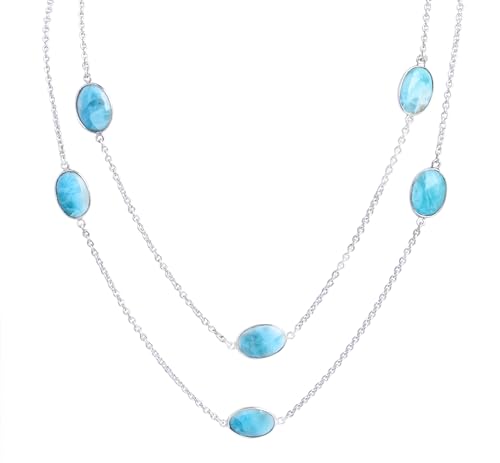 SILCASA Larimar-Edelstein-Statement-Halskette für Frauen, handgefertigter individueller Schmuck, Party-Geschenk für Sie, 91,4 cm von SILCASA