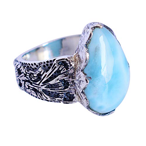 SILCASA Larimar-Verlobungsring aus 925er-Sterlingsilber mit natürlichem Edelstein, Schmuck für Ehefrau, 49 (15,6) von SILCASA