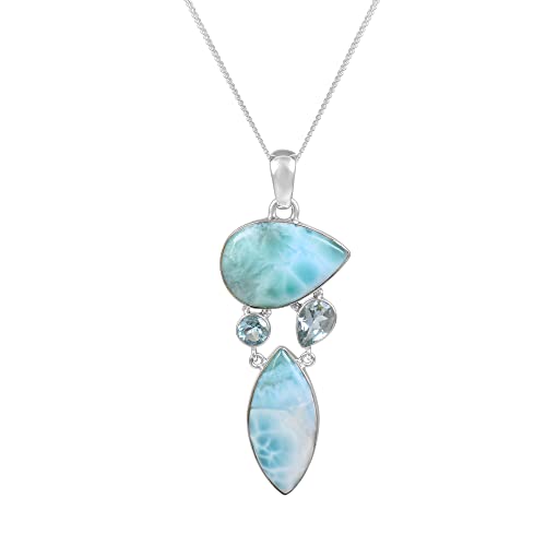 SILCASA Larimar- und Blautopas-Edelstein-Anhänger in mehreren Formen mit Kette, Halskette für Frauen, handgefertigter individueller Schmuck, Party-Geschenk für Sie, 6,6 cm von SILCASA