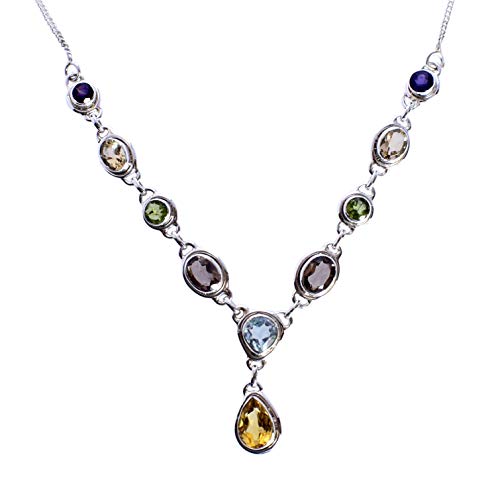 SILCASA Mehrfarbige Edelsteine Lavalier-Halskette für Frauen, handgefertigter individueller Schmuck, Party-Geschenk für Sie, 48,3 cm von SILCASA