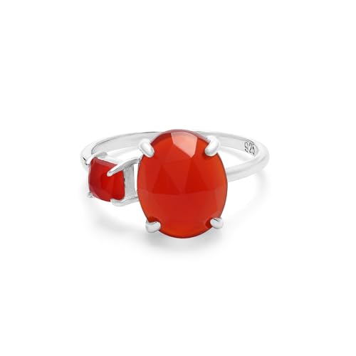 SILCASA Minimalistischer Karneol-Ring – ovaler Solitär mit quadratischen Akzenten – schlichter, eleganter roter Edelsteinring für den täglichen Gebrauch 6,5 von SILCASA