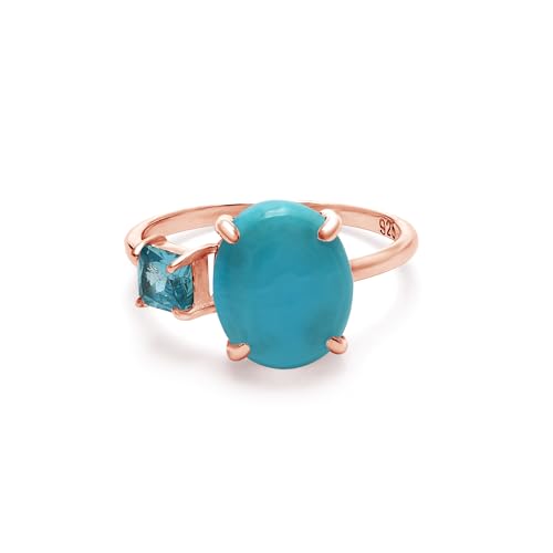 SILCASA Minimalistischer Türkis-Ring - Oval mit Blautopas-Akzenten - Einfacher Edelsteinring für den Alltag in Roségold 8 von SILCASA