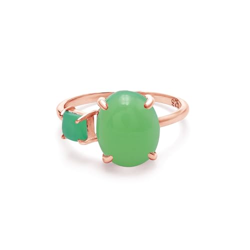 SILCASA Moderner Chrysopras-Solitärring – ovaler Edelstein in der Mitte mit quadratischem 9 x 11 mm und 4 mm Akzenten in Roségold 10,5 SILCASA Moderner Chrysopras-Solitärring – ovaler Edelstein in der Mitte mit quadratischem 9 x 11 mm und 4 mm Akzenten in Roségold 10,5 von SILCASA