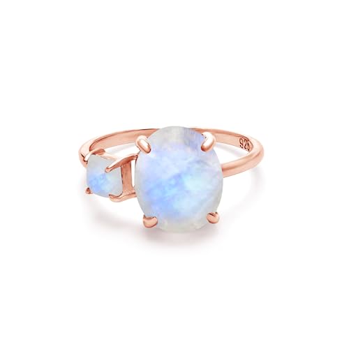 SILCASA Moderner Mondstein Solitärring - ovaler Edelstein mit quadratischen Akzenten in Roségold - trendiger Statement-Ring 8 von SILCASA