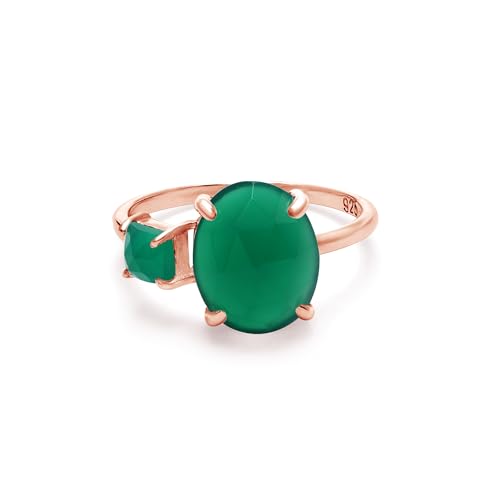 SILCASA Moderner Solitärring mit grünem Onyx, ovales Herzstück mit quadratischen 4 mm Akzenten in Roségold, trendiger Edelsteinring 6 von SILCASA
