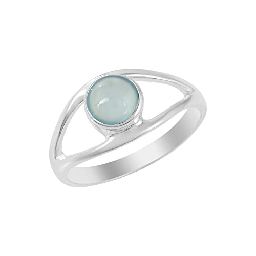 SILCASA Natürlicher Chalcedon-Ring aus 925er-Sterlingsilber Geburtsstein 6 mm runder Schmuck Geburtstagsgeschenk für Frauen und Mädchen 49 (15.6) von SILCASA