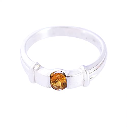 SILCASA Natürlicher Citrin 925er-Sterlingsilber handgefertigter Ring für Damen 5 x 3 mm ovaler Edelstein Statement-Schmuck für Geschenk Vintage-Geschenk 51 (16.2) von SILCASA