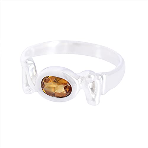 SILCASA Natürlicher Citrin 925er Sterlingsilber handgefertigter Ring für Damen 6 x 4 mm ovaler Edelstein Statement-Schmuck für Geschenk Vintage-Geschenk 53 (16.9) von SILCASA