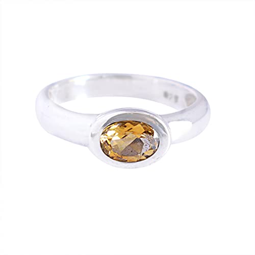 SILCASA Natürlicher Citrin 925er-Sterlingsilber handgefertigter Ring für Damen 7 x 5 mm ovaler Edelstein Statement-Schmuck für Geschenk 49 (15.6) von SILCASA