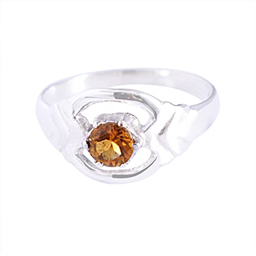 SILCASA Natürlicher Citrin-Ring aus 925er-Sterlingsilber Geburtsstein November 5 mm runder Schmuck Geburtstagsgeschenk für Frauen und Mädchen 53 (16.9) von SILCASA