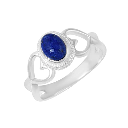 SILCASA Natürlicher Lapislazuli 925er-Sterlingsilber Verlobungsring 6 x 8 mm ovaler Hochzeits-Edelsteinschmuck 49 (15.6) von SILCASA