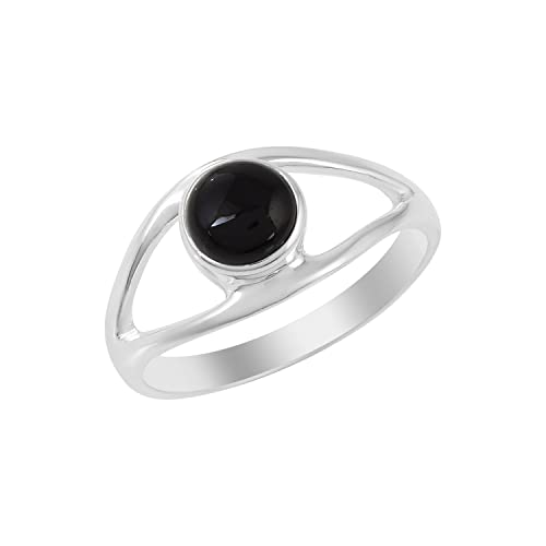 SILCASA Natürlicher schwarzer Onyx aus 925er-Sterlingsilber handgefertigter Ring für Damen 6 mm runder Edelstein Statement-Schmuck als Geschenk 53 (16.9) von SILCASA