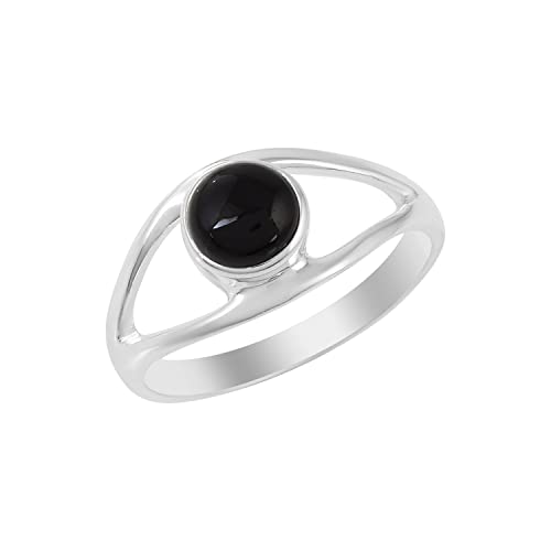 SILCASA Natürlicher schwarzer Onyx aus 925er-Sterlingsilber handgefertigter Ring für Damen 6 mm runder Edelstein Statement-Schmuck als Geschenk 61 (19.4) von SILCASA