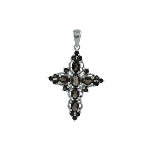 SILCASA Rauchquarz Natürlicher Edelstein Kreuz Anhänger Großer Mittelalter Gothic Schmuck von SILCASA