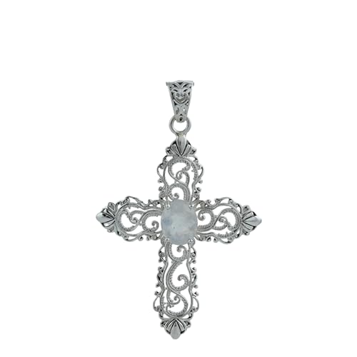 SILCASA Regenbogen-Mondstein-Kreuz-Anhänger aus natürlichem Edelstein, großer mittelalterlicher Gothic-Schmuck, Reiki-Balance von SILCASA