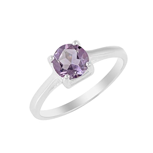 SILCASA Ring aus 925er-Sterlingsilber mit natürlichem Amethyst Geburtsstein rund 6 mm Schmuck Geburtstagsgeschenk für Frauen und Mädchen 51 (16.2) von SILCASA