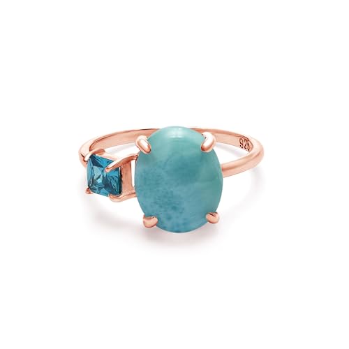 SILCASA Ring mit blauem Topas und Larimar, ovaler Solitär mit quadratischen Akzenten in Roségold, Ozean-inspirierter Edelsteinschmuck 6 von SILCASA