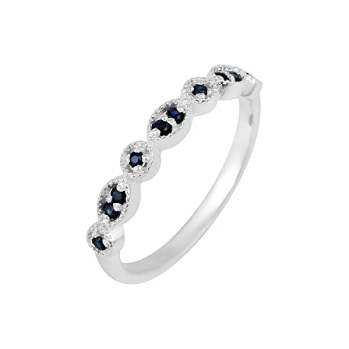SILCASA Ringe aus 925er-Sterlingsilber mit blauem Saphir für Damen, Ehering mit Krappenbesatz, Statement-Ring für halbe Ewigkeit, R 1/2, 59 (18.8) von SILCASA